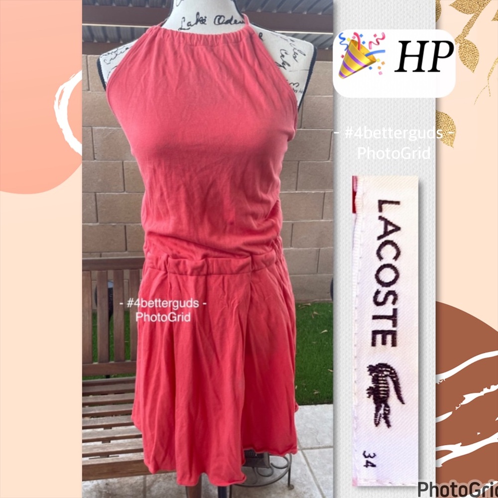 Lacoste Adjustable Halter Backless dress Coral Pink Color Sz 34 EU  XS-S US